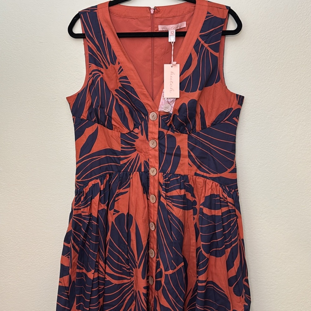 Anthropologie Hutch Indy Sleeveless V-Neck Button-Front Midi Dress size 12 - Picture 5 of 12